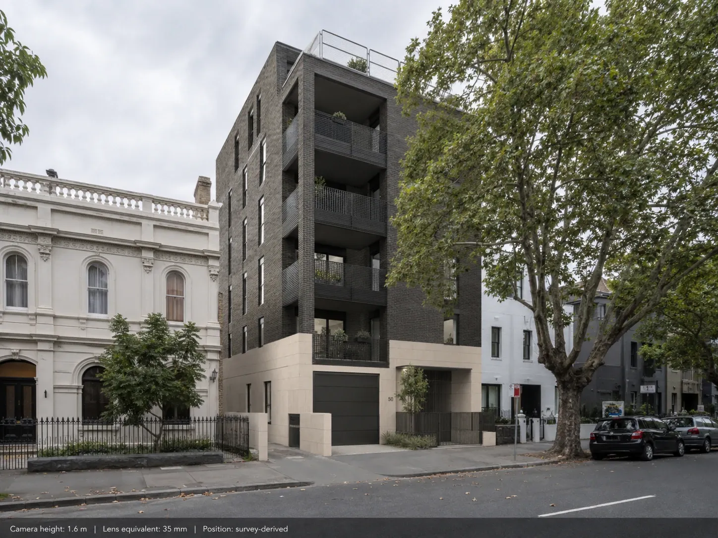 Verified-view photomontage of a proposed apartment building from a pedestrian eye-level viewpoint