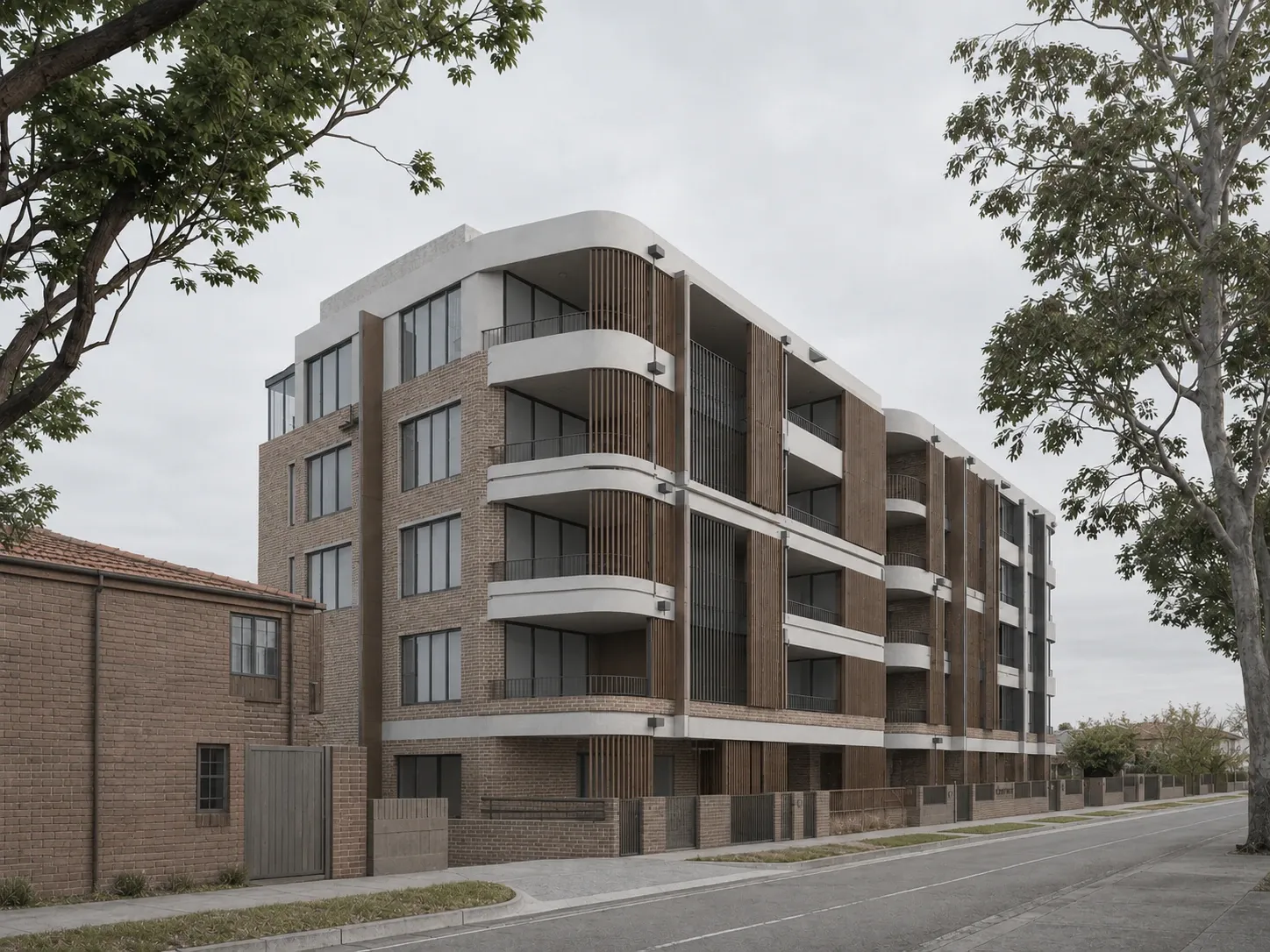 Early flat concept render of an apartment exterior